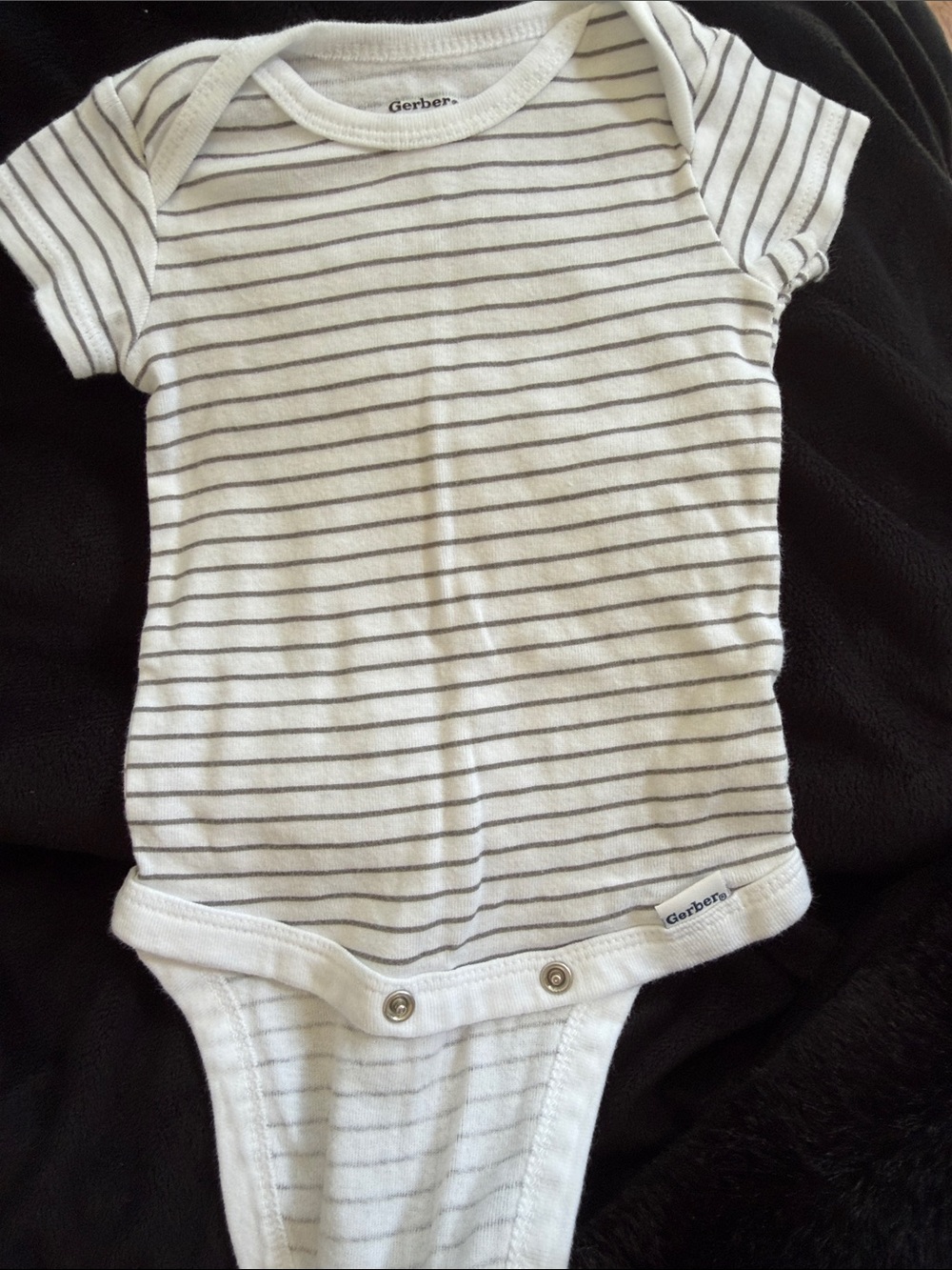 Gerber White and Gray Striped Baby Bodysuit